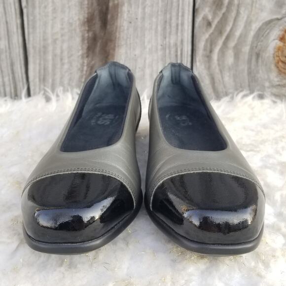 Square Toe Flats SAS Coco Size 6.5 Graphite Two Tone Grey Black Leather Cap Toe - Picture 4 of 14